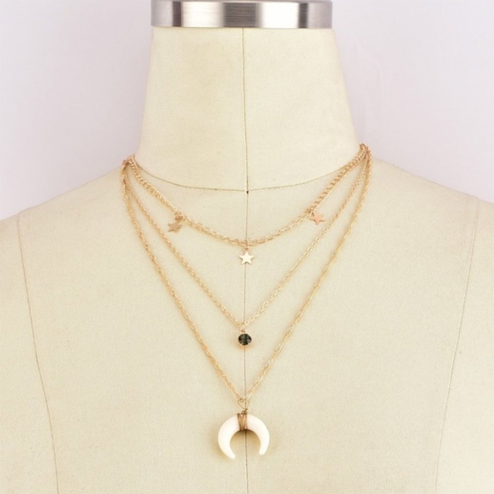 Layered Bohemian Horn & Stars Necklace - Picture 3 of 5